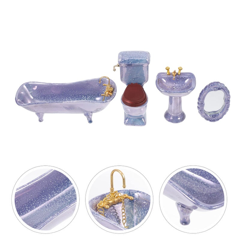 نوبيستي صنابير NUOBESTY لأحواض الحمام، صنبور المغسلة 1: 12 مجموعة حمام بورسلين مصغرة، حوض المرحاض، مرآة حوض الاستحمام، زخارف مصغرة لبيت الدمية، وعاء النبات، أثاث مصغر، ألعاب صغيرة - Image 5